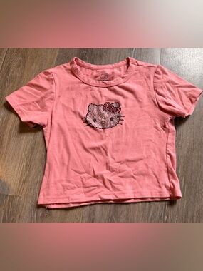 Sanrio Hello Kitty Coral Pink Short Sleeve Tee with Rhinestone babydoll cropped